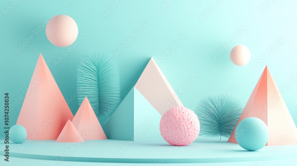 Poster 3d rendering of an abstract background featuring triangular and primitive geometric shapes in a past