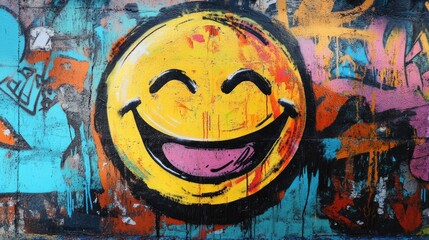 Estores personalizados con tu foto Vibrant street art featuring a hidden smiley face showcasing urban graffiti creativity and expression