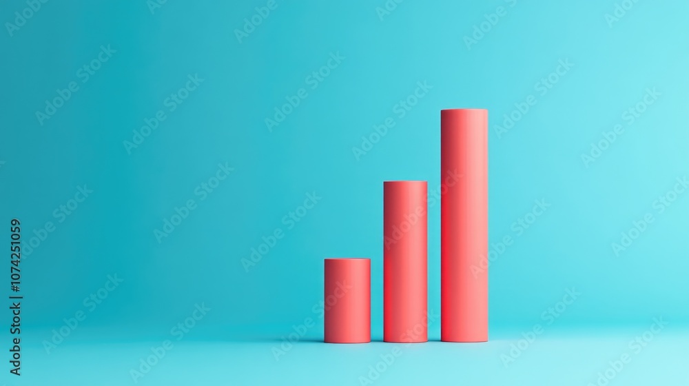 Poster red bar graph on a blue minimalist background suitable for business presentations simple red statist