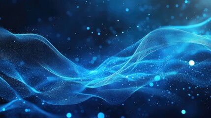 Abstract blue backdrop featuring flowing lines and luminous particles