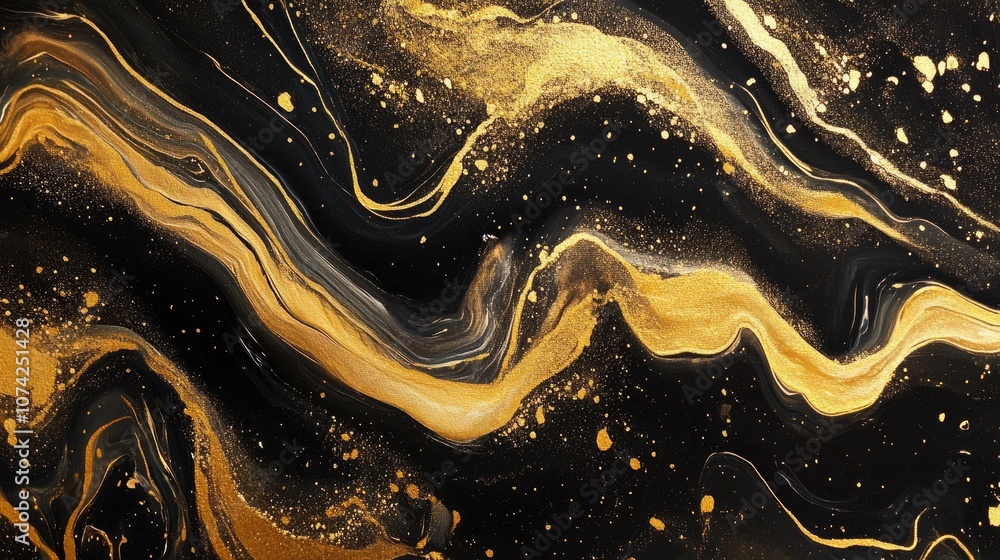 Poster golden marble wave in a zigzag pattern on a dark background abstract texture created with acrylic fl
