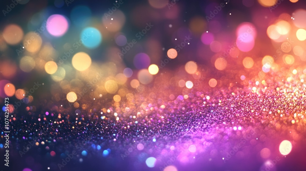 Poster abstract shimmering glitter particles in vibrant neon rainbow colors flow underwater creating a fest