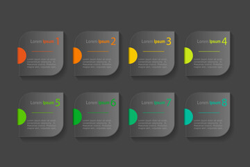 infographic elements template, business concept with 8 steps, grey rectangle  with colorful tag design for workflow layout, diagram, annual report, web design.Creative banner, label vector
