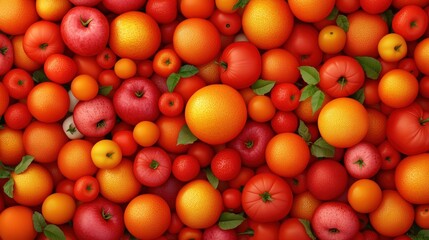 Colorful Fruit and Vegetable Background   Oranges  Apples  Tomatoes   Healthy Food   Summe