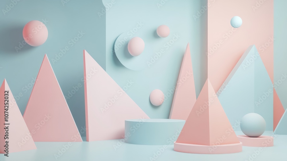 Poster 3d rendering of an abstract background featuring triangular and primitive geometric shapes in a past