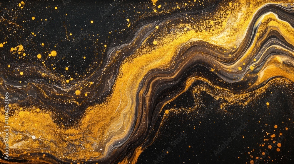 Poster golden marble wave in a zigzag pattern on a dark background abstract texture created with acrylic fl