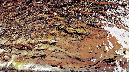 Digital photo engineering : Close-up of a colorful, textured surface with swirling patterns, resembling a geological formation or a vibrant abstract painting.