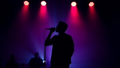 Silhouette of a singer performing on stage.