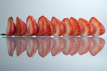 カットしたイチゴが沢山　フルーツ