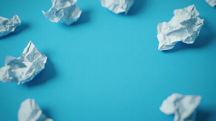 Obraz premium Crumpled White Paper Balls on Blue Background Creative Concept