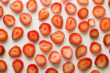 カットしたイチゴが沢山　フルーツ