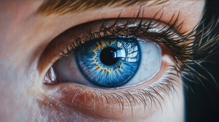 Obraz premium A Captivating Close Up of a Blue Eye Reflecting Aspirations and Dreams for What Lies Ahead