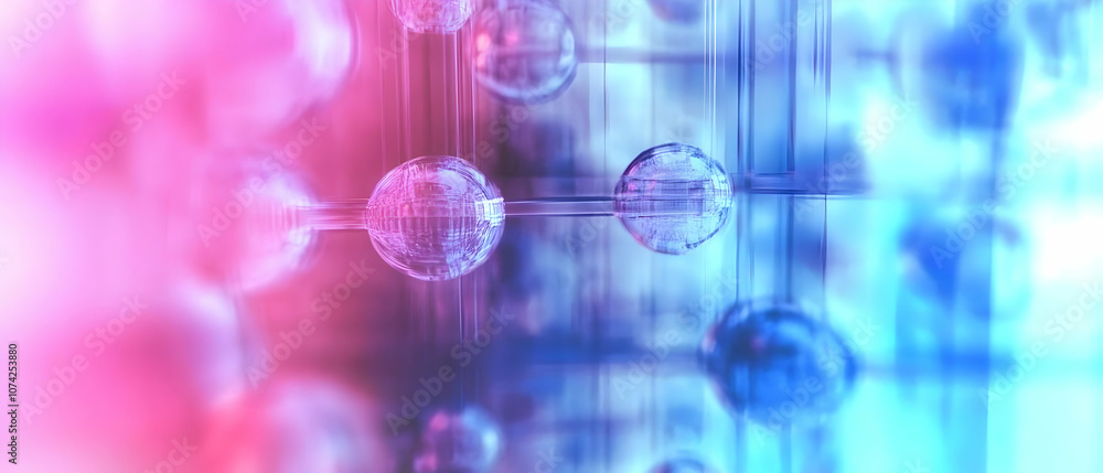 Poster abstract digital art with colorful bubbles creating a dynamic visual effect in blue and pink hues.