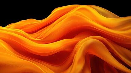 Obraz premium Abstract Orange Fabric Waves Flowing on Black Background 3D Render