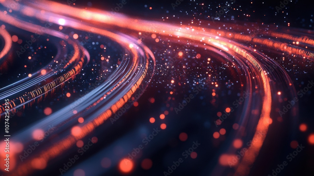 Aufkleber red and blue digital fibers creating a dynamic futuristic technology background.