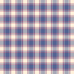 A classic plaid or tartan pattern with red, blue, and beige intersecting lines creates a grid-like design. The design has a balanced, uniform arrangement with alternating square sections.
