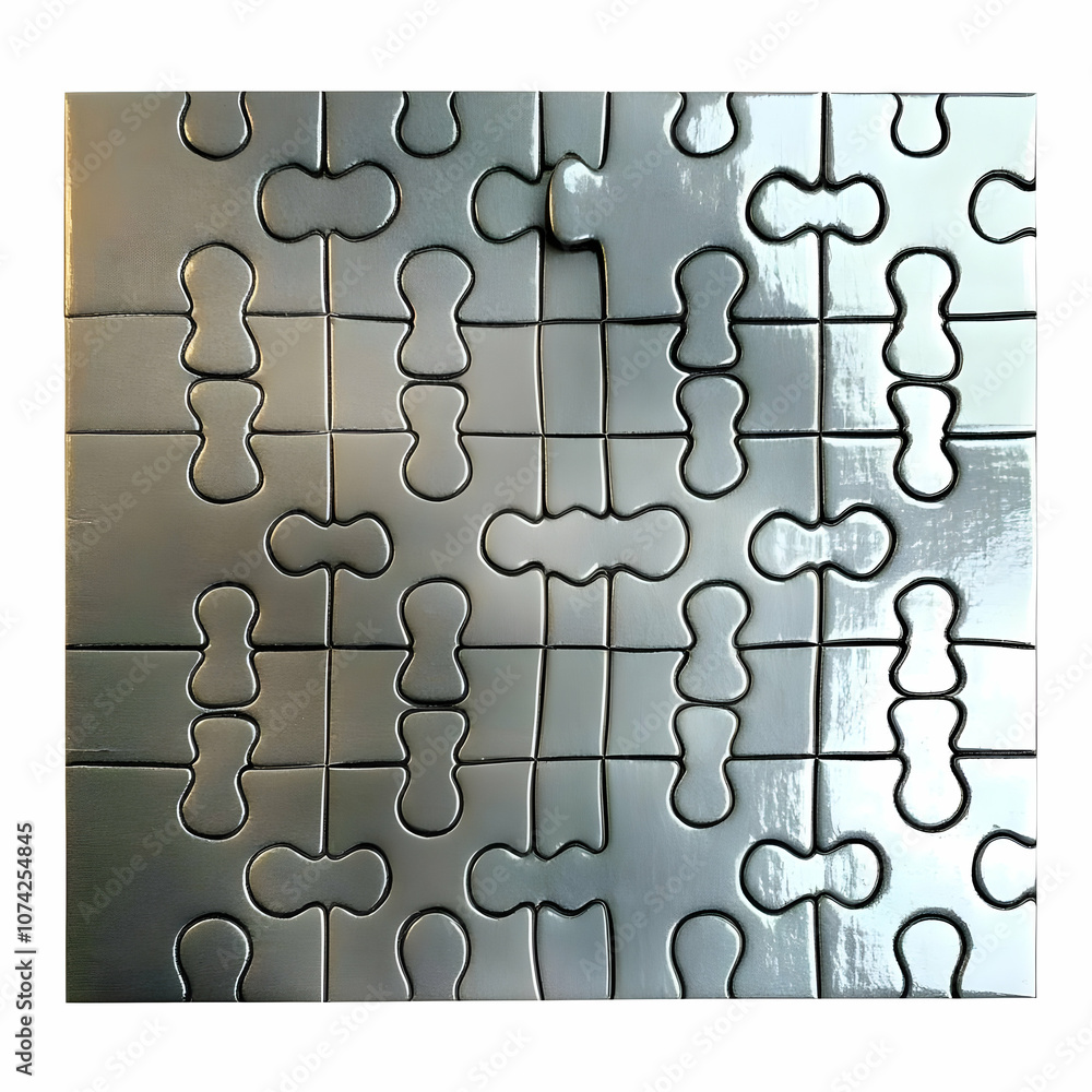 Poster a close-up view of interconnected puzzle pieces in various shapes, representing creativity and chall