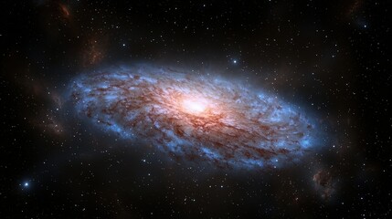 Glowing Blue Ring Surrounds Fiery Orange Galaxy in Space