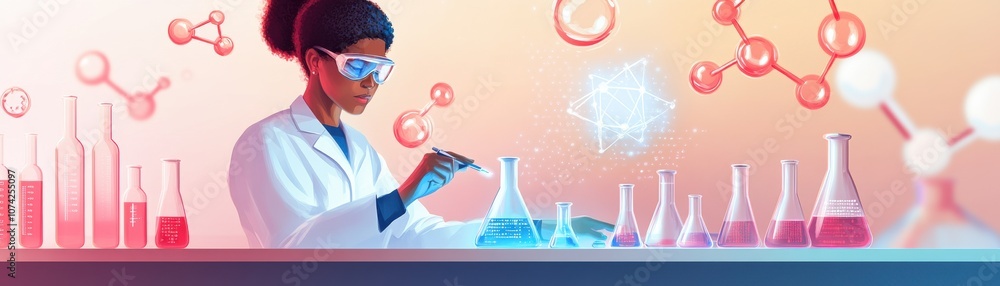 Poster a scientist conducting experiments in a modern laboratory setting.