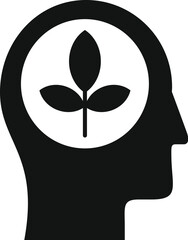 Silhouette of a human head containing a growing plant, symbolizing new ideas, innovation, and personal growth