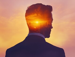 A man in silhouette against a vibrant sunset, symbolizing introspection and reflection.