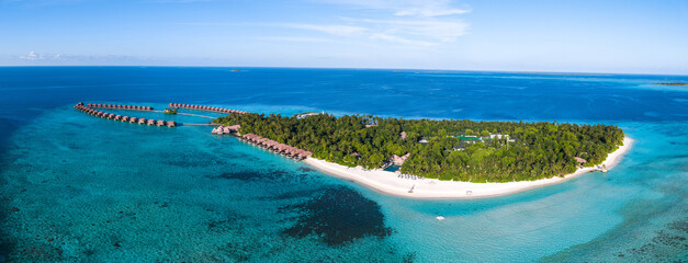 Fototapeta premium Aerial views of Gaafu Dhaalu Atoll Maguhdhuvaa Island, Maldives