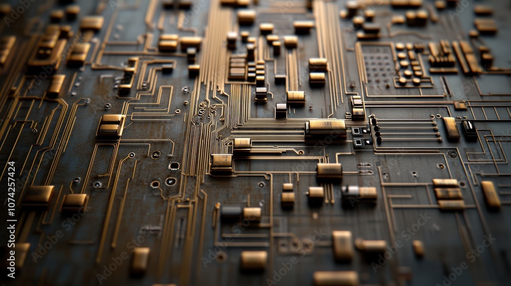 Aufkleber Detailed Close-Up of a Complex Circuit Board with Various Components Showcasing the Intricacies of Modern Electronic Design and Technology Innovation