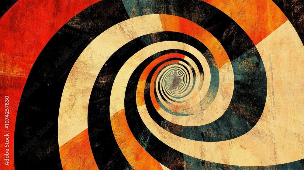 Poster abstract concentric circles featuring spiral and swirling elements radial lines create a segmented c