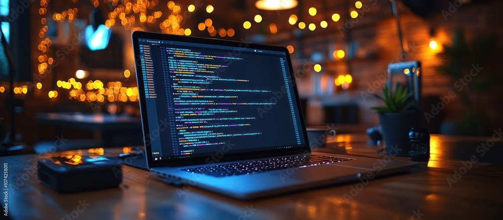 Poster laptop with code on a table