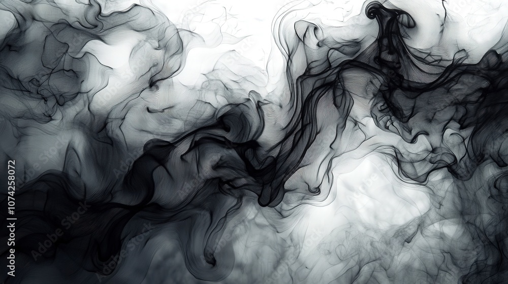 Aufkleber abstract swirling smoke art design in monochrome with fluid movements and ethereal patterns for digi