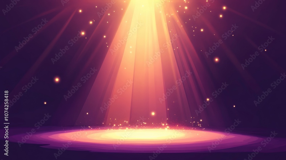 Poster 2d cartoon illustration featuring a glowing spotlight and isolated transparent light effect abstract