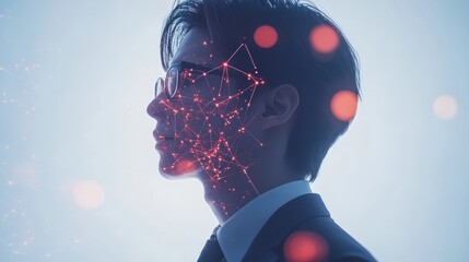 A silhouette of a person with a digital overlay representing data connections.