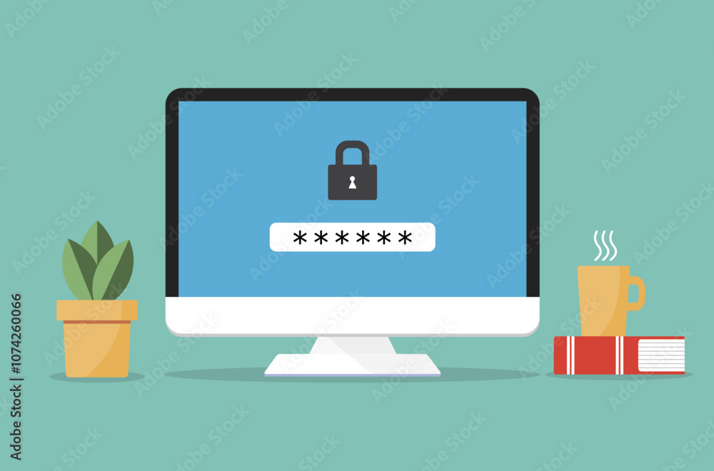 Fototapete password security access notification on computer. password verification notification concept with l