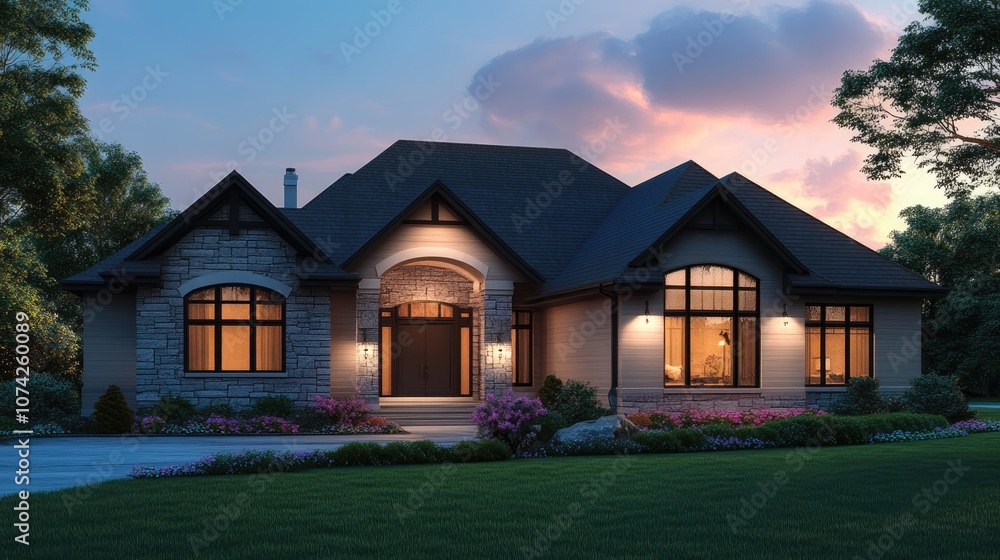 Aufkleber 3d rendering of a house in a modern architectural style
