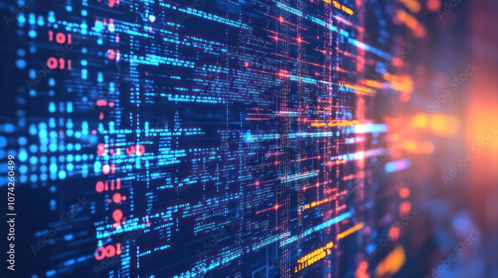 Poster abstract digital background with floating code and data structures, representing computer programmin