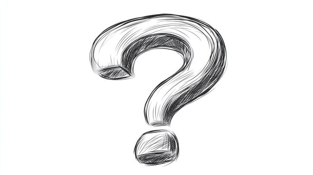 2D cartoon illustration featuring a black and white hand drawn sketch style of a question mark isolated on a white background
