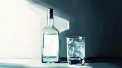 Vodka bottle with a glass of vodka