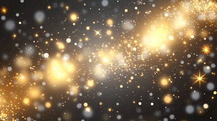 Fototapeta premium White sparks and golden stars create a shimmering light effect 2D cartoon illustration of sparkles on a transparent background Abstract festive pattern with sparkling magic dust particles