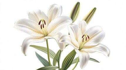 Fototapeta premium Illustration of delicate lily flowers isolated on a white background