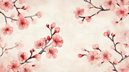 Cherry blossoms in a spring inspired Japanese pattern background