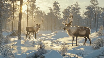 Reindeer in a natural habitat showcasing their majestic presence in the wild