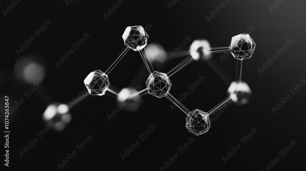 Poster wireframe hexagonal molecule structure low poly 2d cartoon illustration representing connections in 