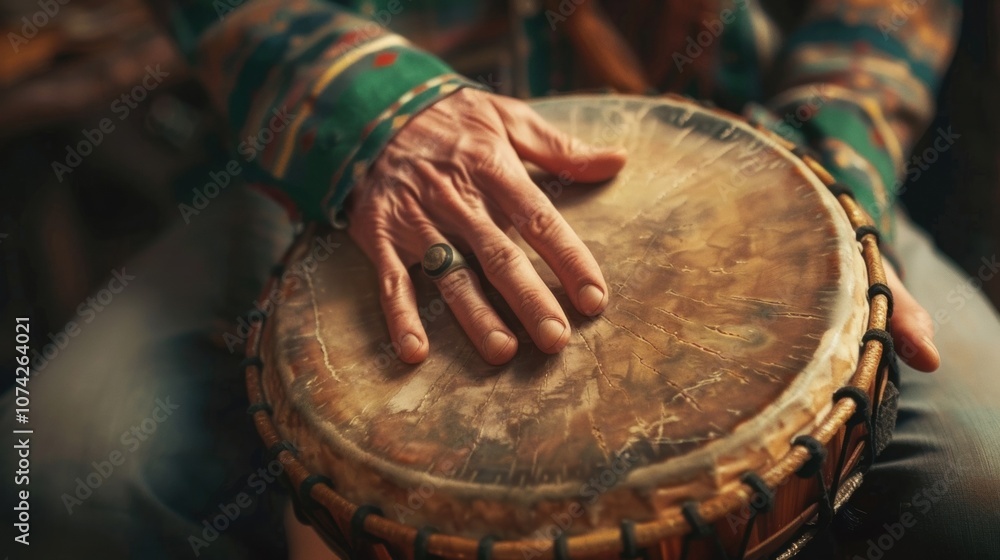 Poster a performance by a talented bodhran player their hands moving quickly and skillfully over the drum a