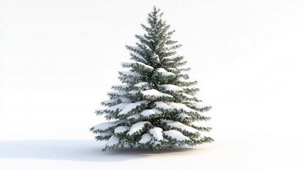 A large green spruce tree covered in snow representing the festive season depicted as a 2D cartoon illustration on a white background