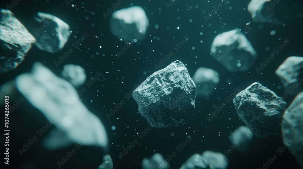 Poster cosmic rock field abstract asteroid belt space sci fi 3d render nebula