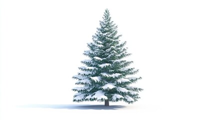 Obraz premium A large green spruce tree covered in snow representing the festive season depicted as a 2D cartoon illustration on a white background