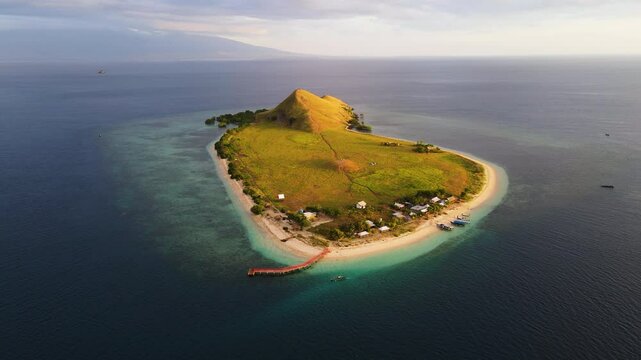 Travel Destination At Gili Bola (Bedil Island) In Sumbawa Regency, West Nusa Tenggara Province, Indonesia. Aerial Drone Shot