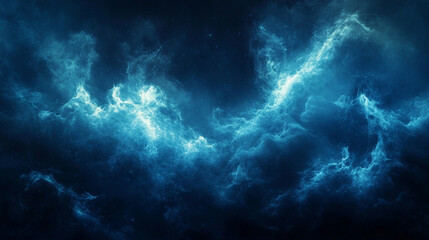 captivating blue atmospheric background with abstract swirls symbolizing chaos and mystery. The image reflects the unpredictability and fluidity of thoughts, emotions, and cosmic energy