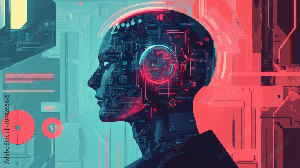 Aufkleber conceptual illustration depicting artificial intelligence in a technological context