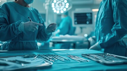 a surgeon and an anesthetist discussing a medical procedure in a clinical environment,